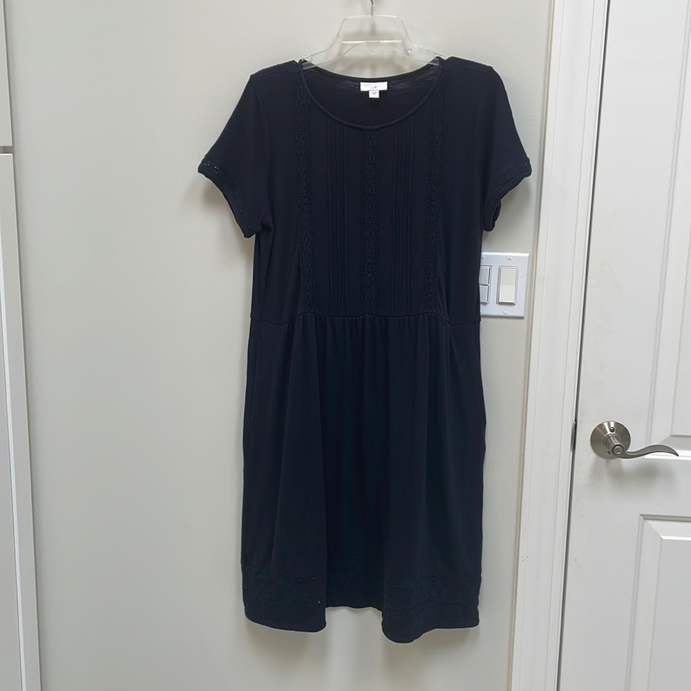 J Jill Navy Dress Crochet Detail With Pockets Size M